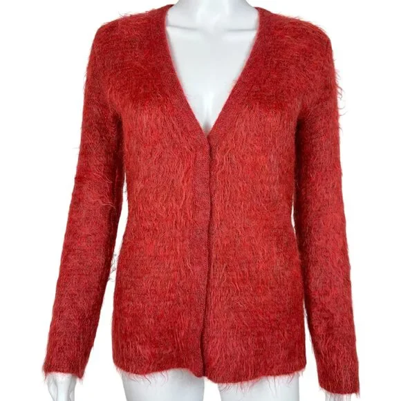 Balenciaga Red Mohair Cardigan Sweater